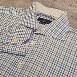 Eredi Pisano Roma Mens Blue Gingham Check Cotton Dress Shirt Italy Size 17.5 44